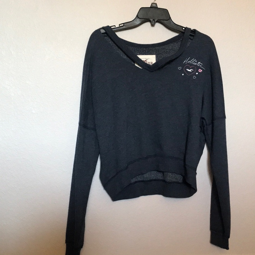 Hollister navy blue distressed sweatshirt